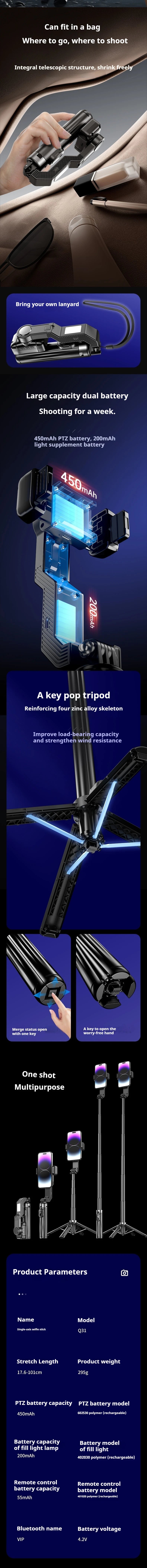 Handheld Gimbal Stabilizer Smartphone Camera Stabilizer Selfie Stick Tripod Stand Wireless Remote for IPhone Android