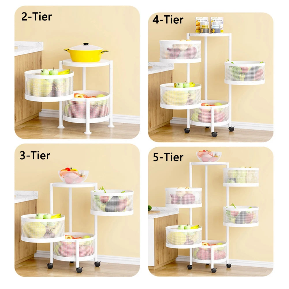 Tier Rotating Storage Shelves Rack Fruit and Vegetable Storage Baskets Removable Basket Shelf Organizer For Kitchen