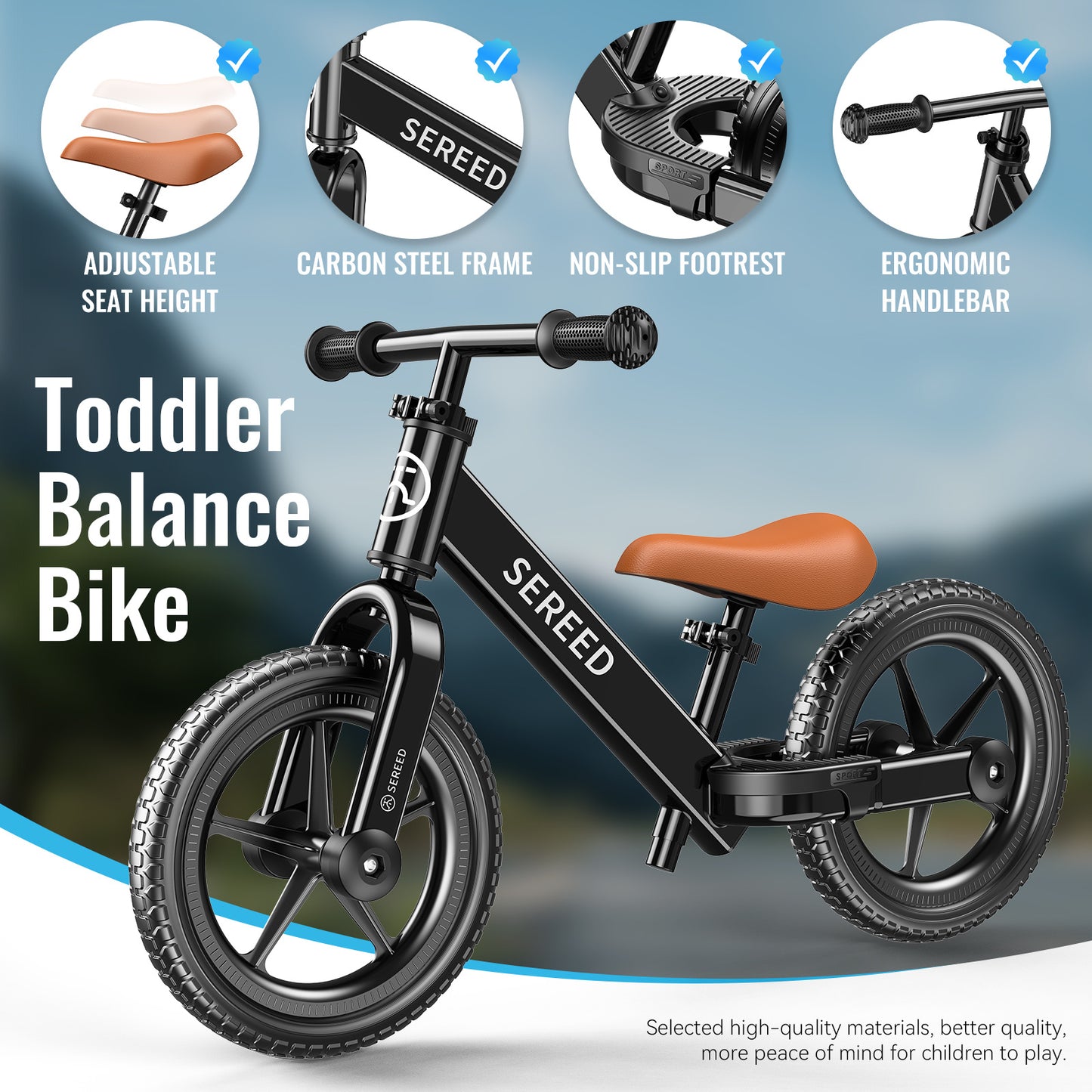 SEREED Balance Bike, 2025 Upgrade Toddler Balance Bike for 2-5 Years Old Boys & Girls, No Pedal Kids Bicycle Toys, Tool-Free Adjustment, Customize Plate with Stickers,