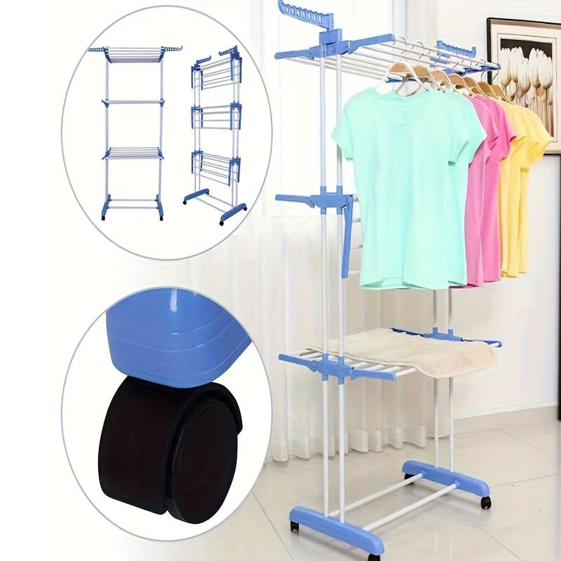 Stendibiancheria Pieghevole 3 Ripiani con Ruote - 172cm Metallo Resistente 24 Aste