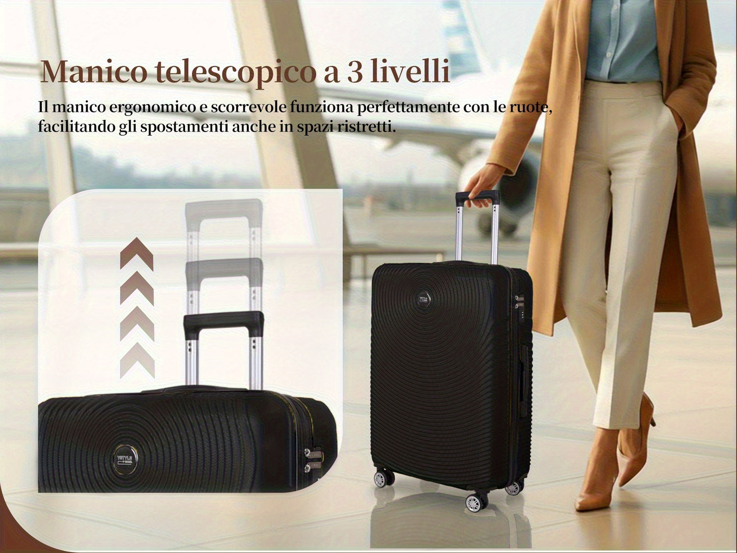 Set Valigie YSTYLE 3/5 Pezzi - Trolley ABS con Ruote Silenziose e Lucchetto TSA