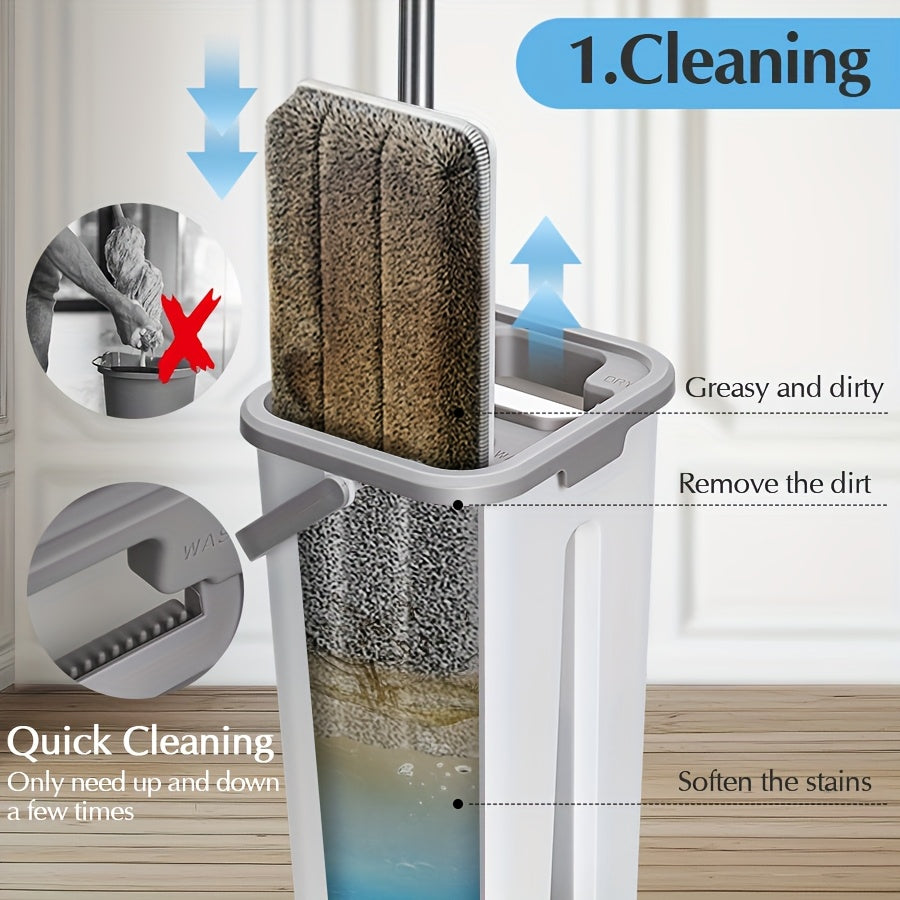 Sistema Mop Piatto con Secchio e 5 Panni in Microfibra - Testa Rotante 360° per Pulizia Pavimenti