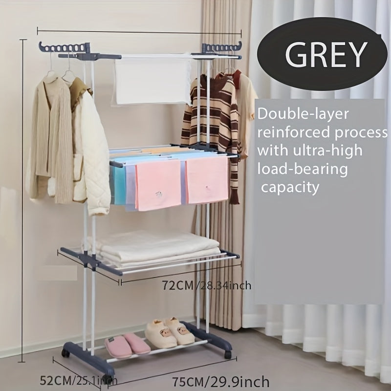 Stendibiancheria Pieghevole 3 Ripiani con Ruote - 172cm Metallo Resistente 24 Aste