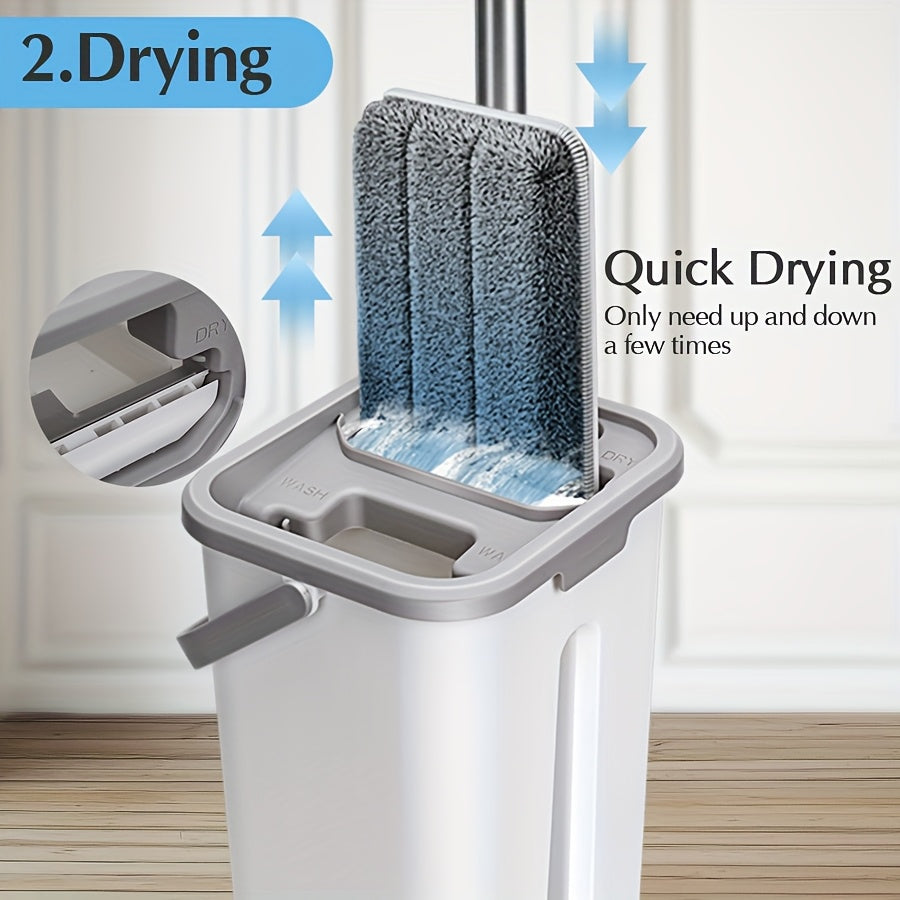 Sistema Mop Piatto con Secchio e 5 Panni in Microfibra - Testa Rotante 360° per Pulizia Pavimenti