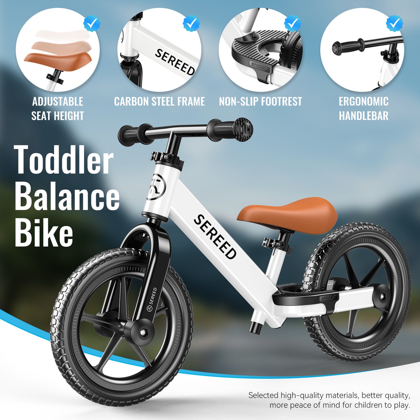 SEREED Balance Bike, 2025 Upgrade Toddler Balance Bike for 2-5 Years Old Boys & Girls, No Pedal Kids Bicycle Toys, Tool-Free Adjustment, Customize Plate with Stickers,