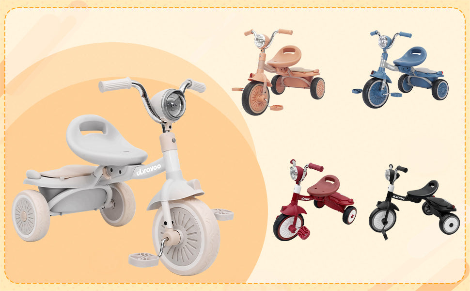 Kids Tricycle, 3 Wheel Baby Bicycle Toy, 1-5 Year Old Toddler Balance Bike, 4 in 1 Kids Trike, for Boys Girls Gift Present