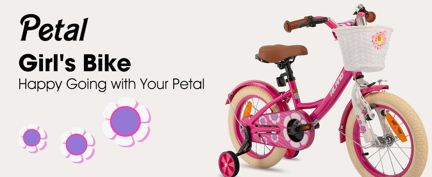HILAND Girls Bike for Toddlers and Kids Ages 2-7 Years Old, 12 14 16 Inch Kids Bike for Boy and Girl with Training Wheels Basket