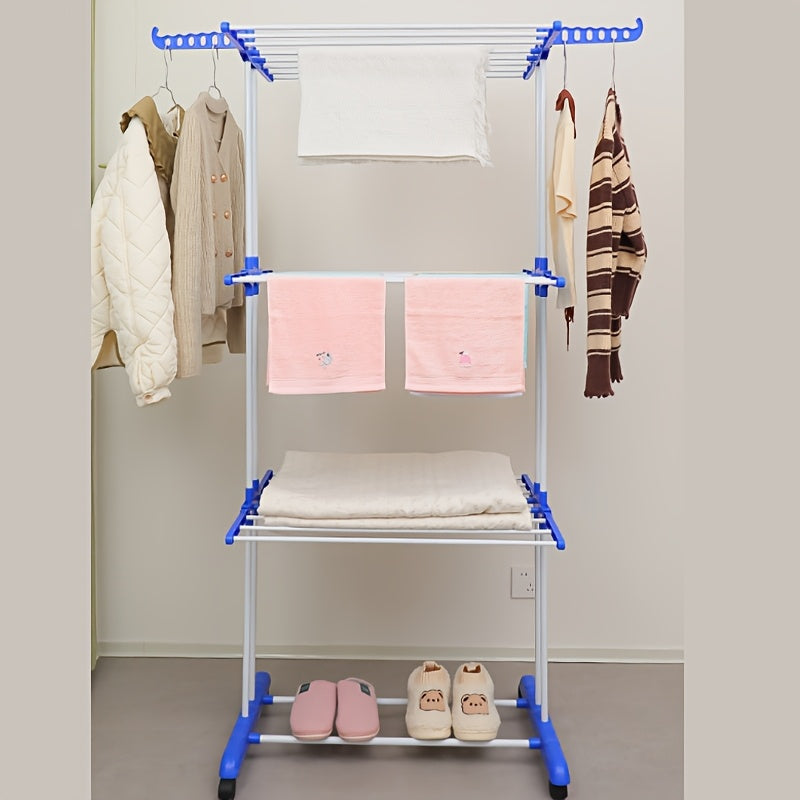 Stendibiancheria Pieghevole 3 Ripiani con Ruote - 172cm Metallo Resistente 24 Aste