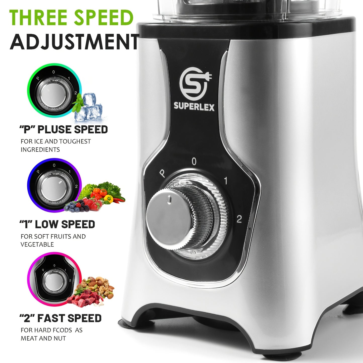 Frullatore SUPERLEX 1.25L 4-in-1 - Blender Elettrico Multifunzione per Smoothie, Frutta e Ghiaccio