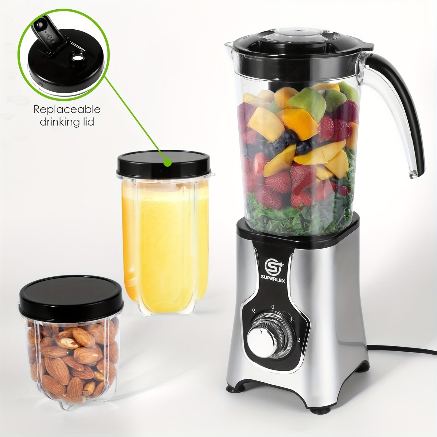 Frullatore SUPERLEX 1.25L 4-in-1 - Blender Elettrico Multifunzione per Smoothie, Frutta e Ghiaccio