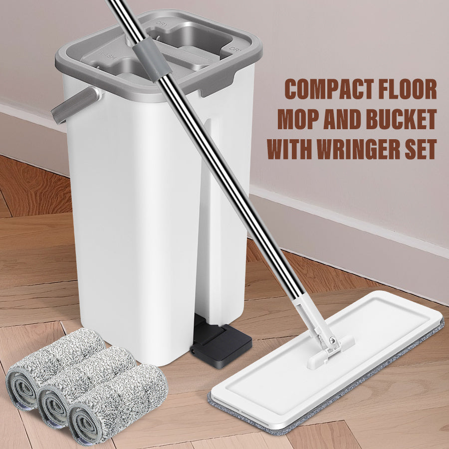 Sistema Mop Piatto con Secchio e 5 Panni in Microfibra - Testa Rotante 360° per Pulizia Pavimenti