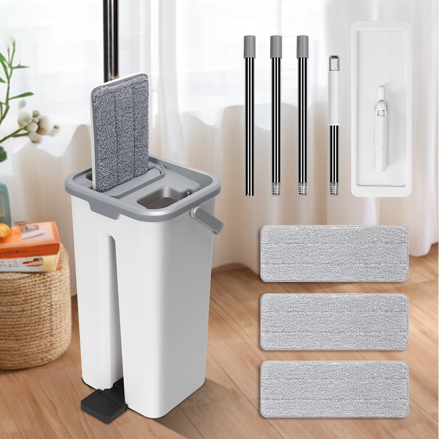 Sistema Mop Piatto con Secchio e 5 Panni in Microfibra - Testa Rotante 360° per Pulizia Pavimenti