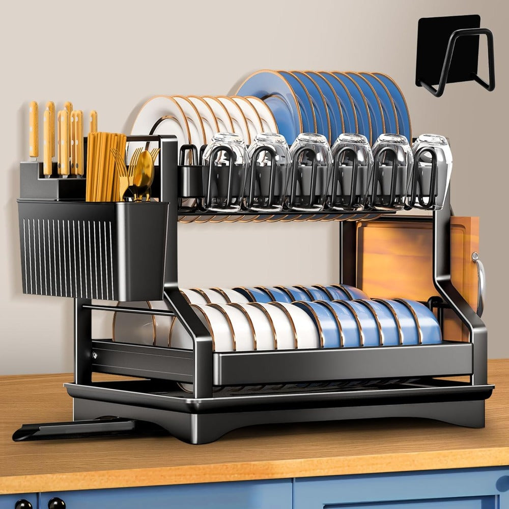 3-Tier 2-tier Kitchen Dish Rack Dish Drying Rack Drainboard Set Rust-Proof Dish Drainer with Utensil Holder Dinnerware Storage