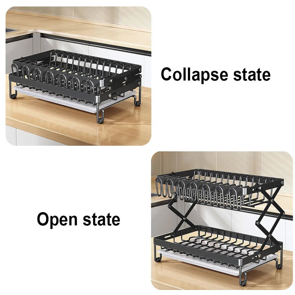 2 Layers Dish Drying Rack With Drainboard Household Dish Storage Holder Carbon Steel Sink Kitchen Organizer with Cutlery Holder