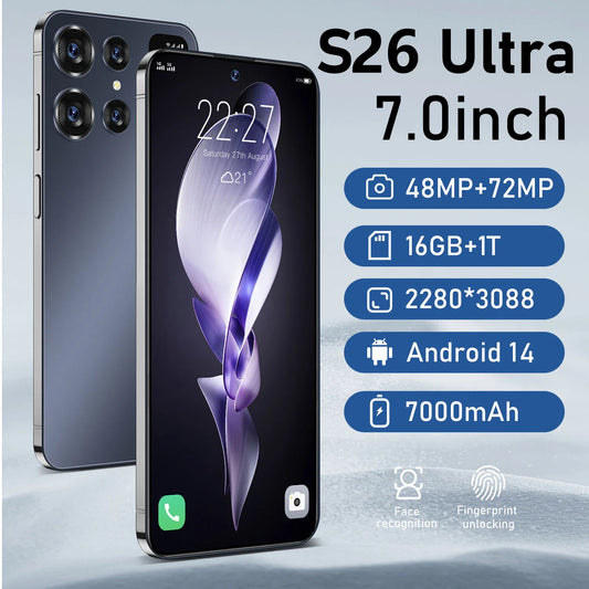 Versione globale S26 Ultra 7.0HD 48MP + 72MP Cellulari 22G + 2T Smartphone originale Dual SIM Android 14 7000mAh 5G Telefono