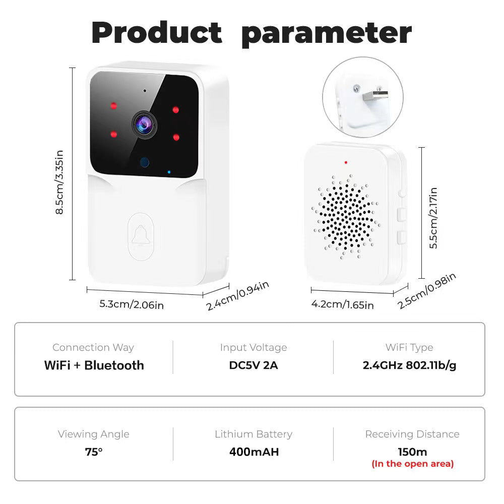 2026 Wireless Smart Video Doorbell, 2.4G WiFi Home Security Camera, 2-way Audio, Night Vision, Battery, Secure Home Monitoring