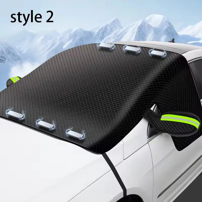 Car Half Cover Snow Shield 5 Magnetic Strips Thickened Waterproof UV Protection Sun Shade with Reflective Strips & Straps Auto E