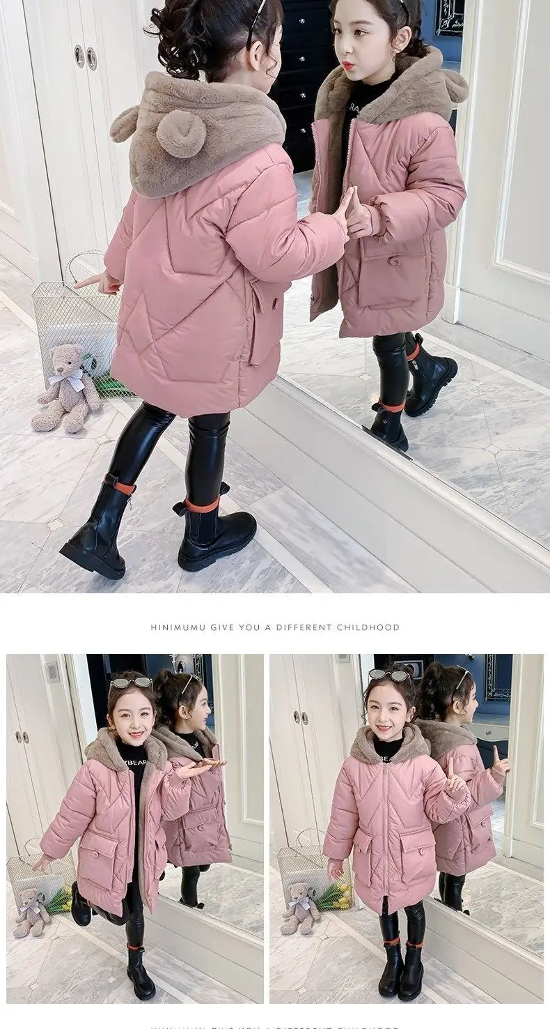 Big Size Winter Girls Jackets Keep Warm Thicken Christmas Coat Autumn Hooded Zipper Waterproof Outerwear Kids Clothes 3-12 Years
