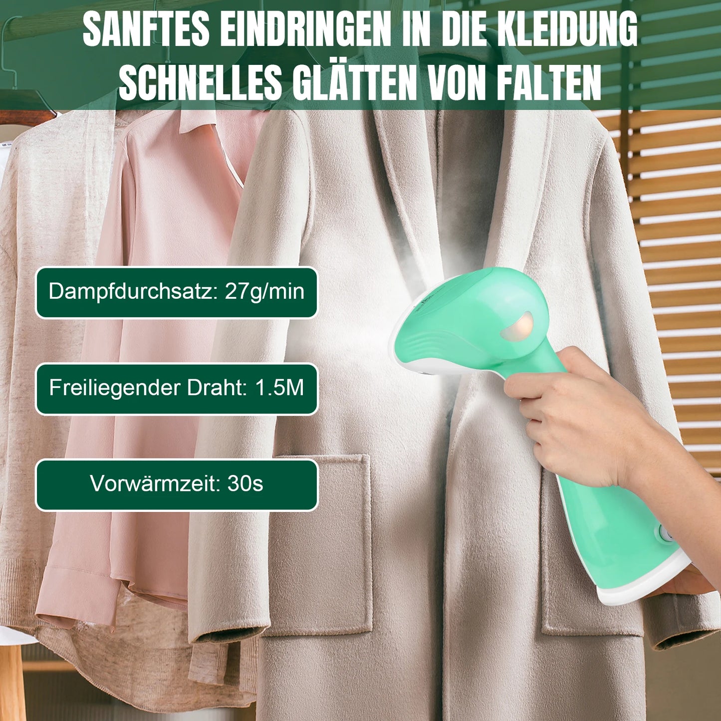 BRIEFNESS 2000W Handheld Steamer for Clothes, 30s Heat-up, Portable Garment Wrinkle Remover, Travel/Home Use, Fast Steam Iron