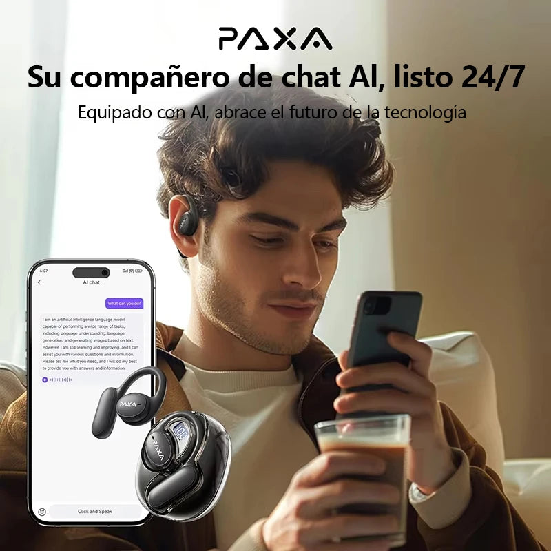 PAXA Openair5 AI Inteligente Inalámbrico Bluetooth 5.4 Headphones Alto Sonido Music Gaming Earphones HD Call AI Translation
