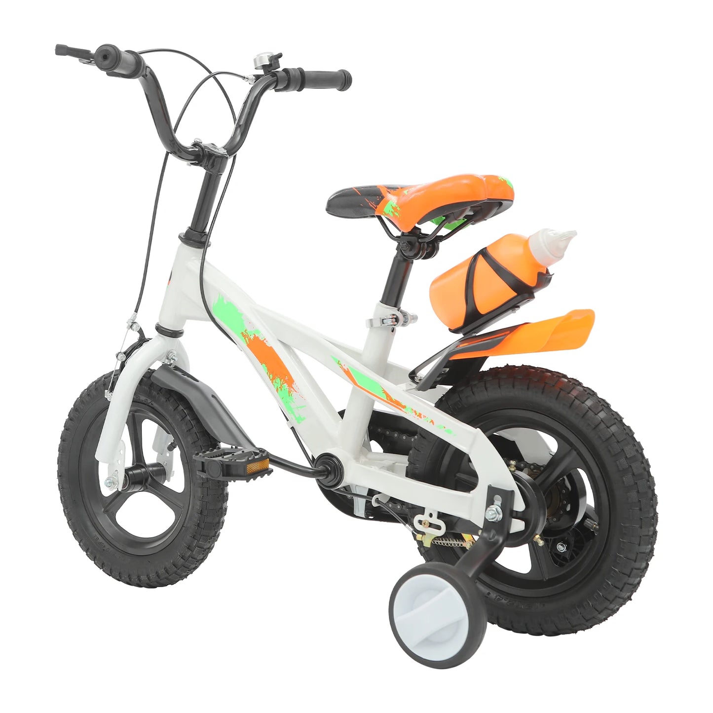 12 Inch Kids Bike Adjustable Beginner Children's Bicycle Load 50kg w/Training Wheels + Water Bottle for 2-5 Year Old, Blue/White