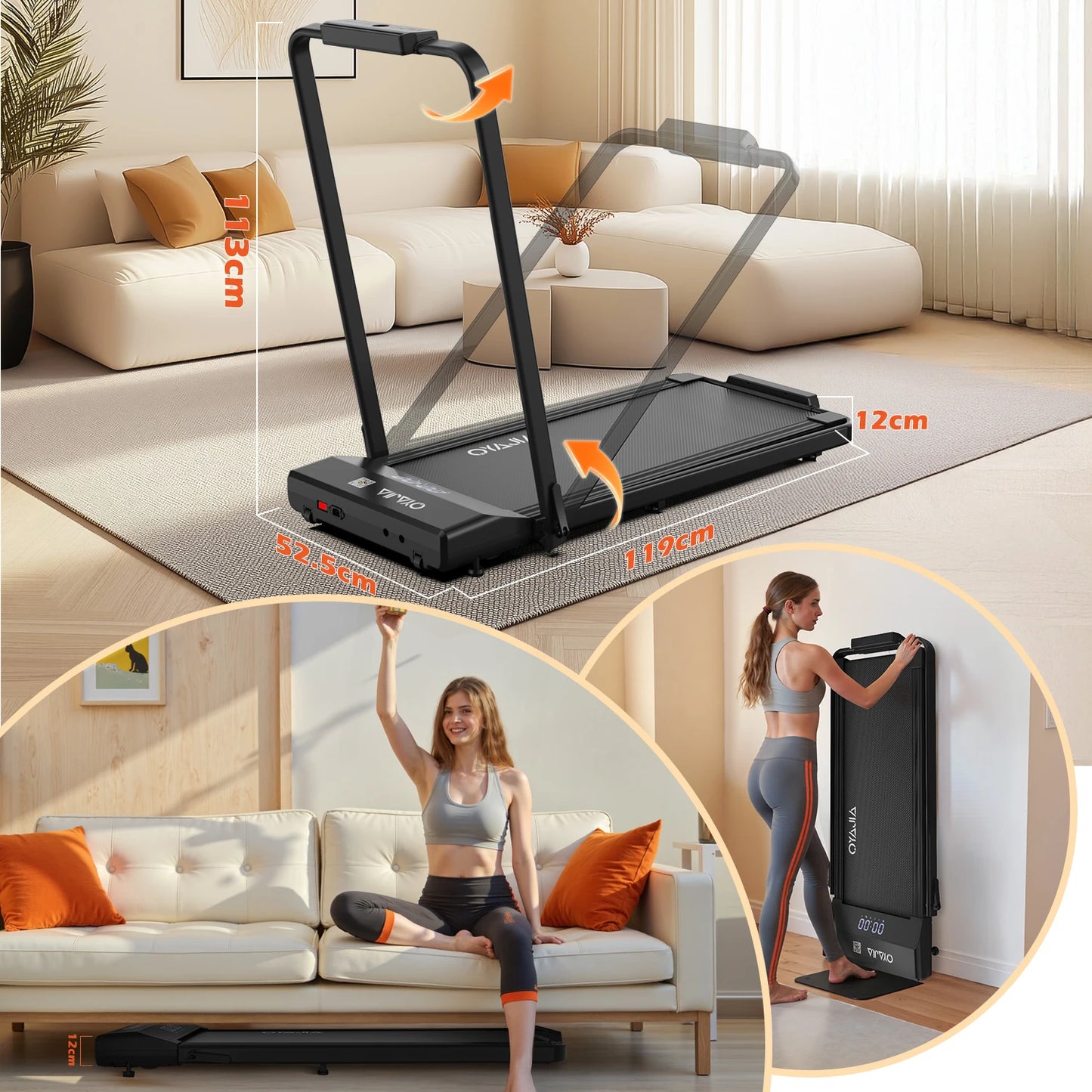 Treadmill with Remote, App & Button Control | LED Display | Safety Clip | Bluetooth Music | Quiet for Home/Office
