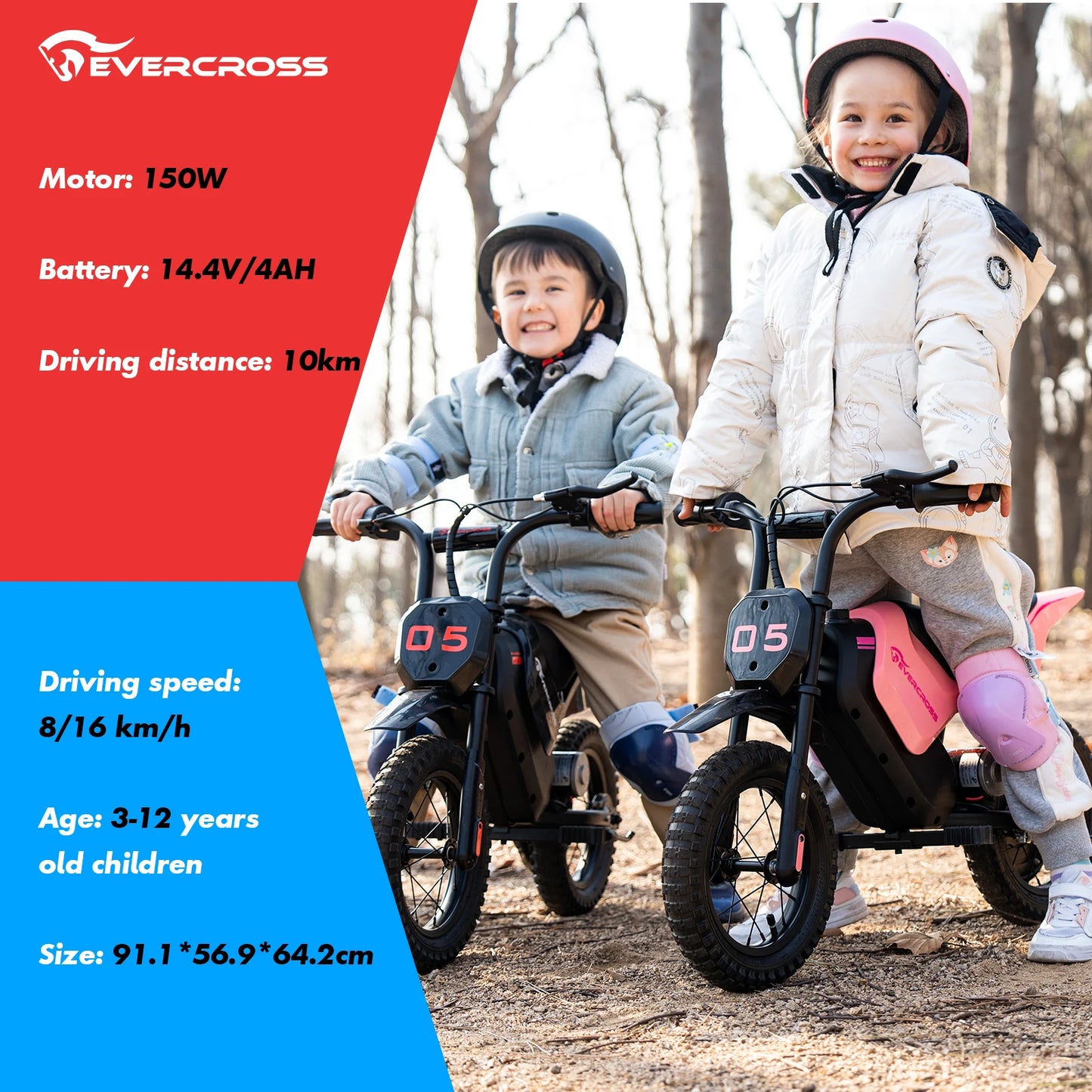 EVERCROSS TECH EV05M Electric Motorbike for children, 150W, speeds 8/16 km/h, battery life up to 10 km, Motorbike Cross 12 inches for