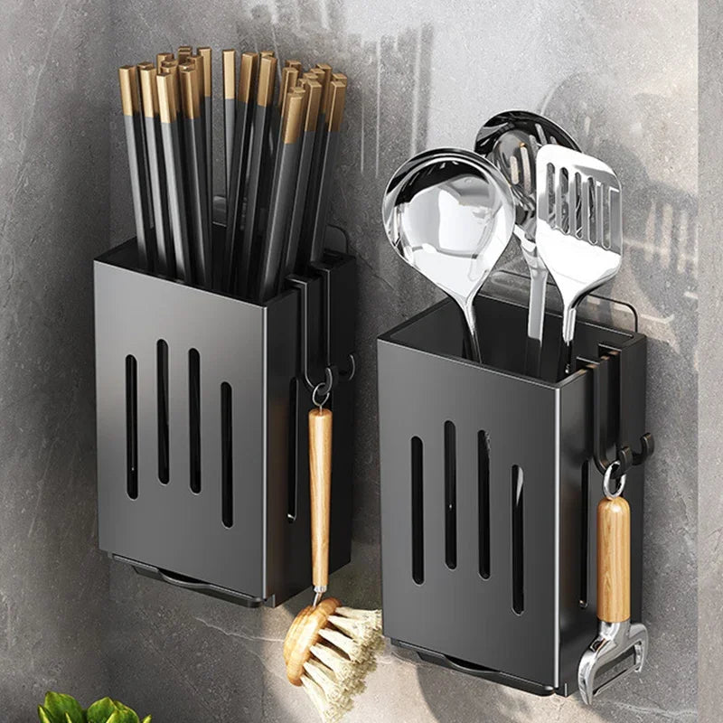 Portabacchette da Parete Senza Foratura - Organizer Cucina con Vassoio Scolaposate