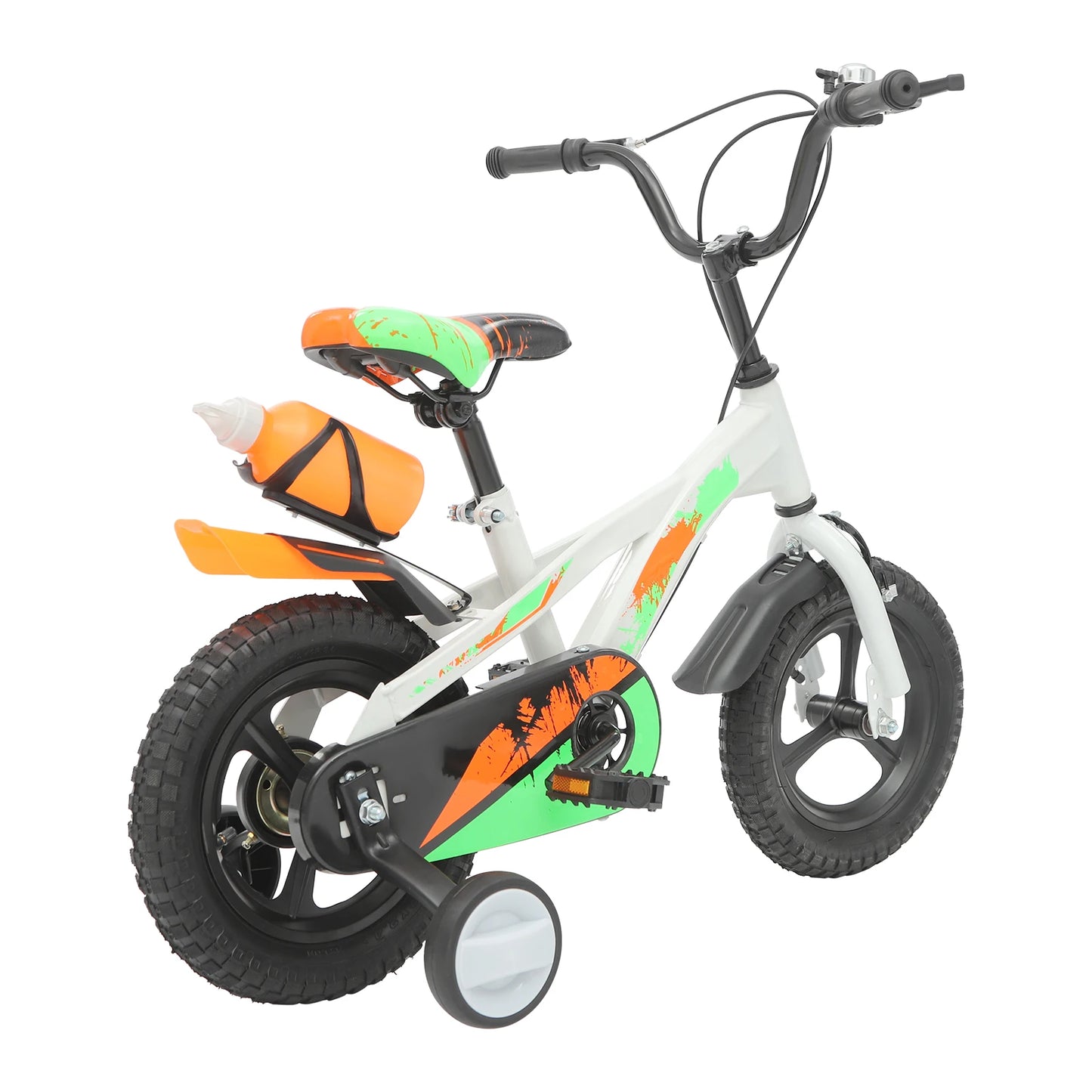 12 Inch Kids Bike Adjustable Beginner Children's Bicycle Load 50kg w/Training Wheels + Water Bottle for 2-5 Year Old, Blue/White