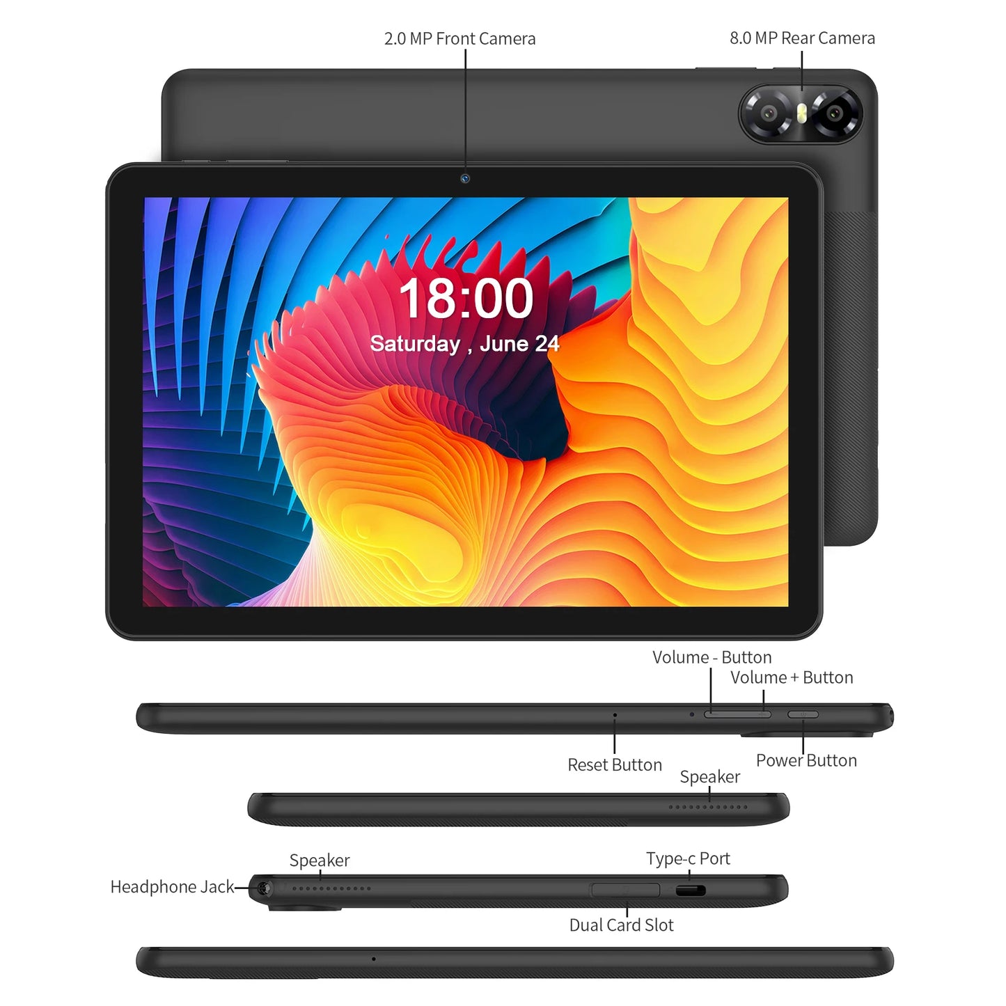 10.1" Android Tablet with Octa-core Processor 8GB(4+4GB Virtual) RAM 64GB ROM HD IPS Touchscreen, Wi-Fi 6, BT 5.0, Dual Camera