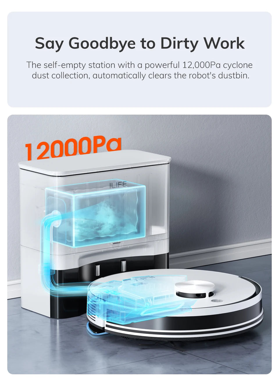 ILIFE A30 PRO 5000Pa Suction, Robot Vacuum and Mop Combo, Self emptying, 60 day capacity,  App/remote , 180 minute running time