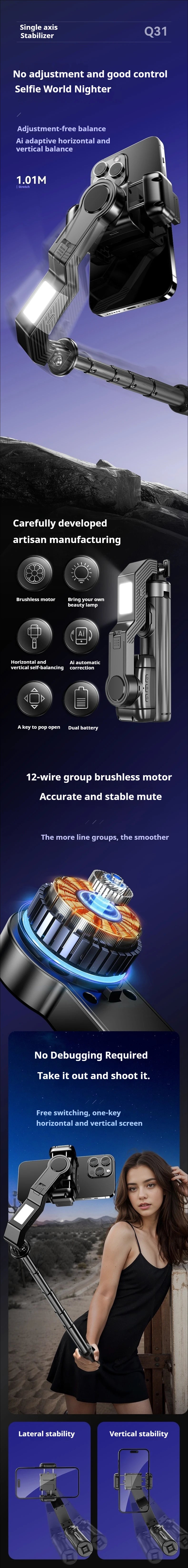 Handheld Gimbal Stabilizer Smartphone Camera Stabilizer Selfie Stick Tripod Stand Wireless Remote for IPhone Android