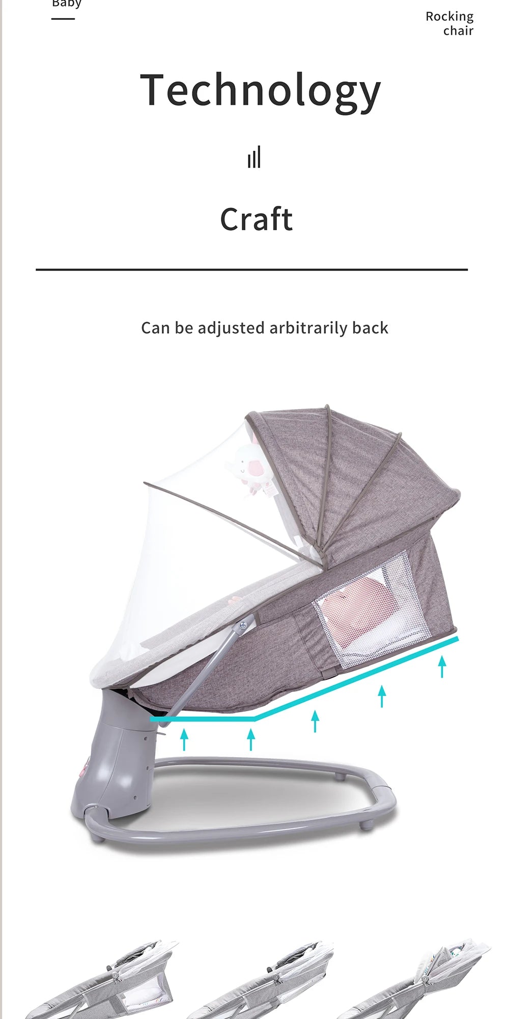 Culla Elettrica Bluetooth con Zanzariera - Sedia a Dondolo Multifunzionale per Neonati 0-36 Mesi