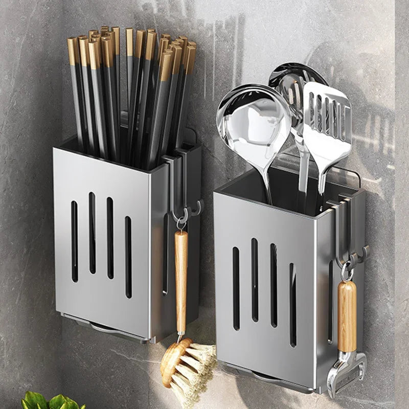 Portabacchette da Parete Senza Foratura - Organizer Cucina con Vassoio Scolaposate