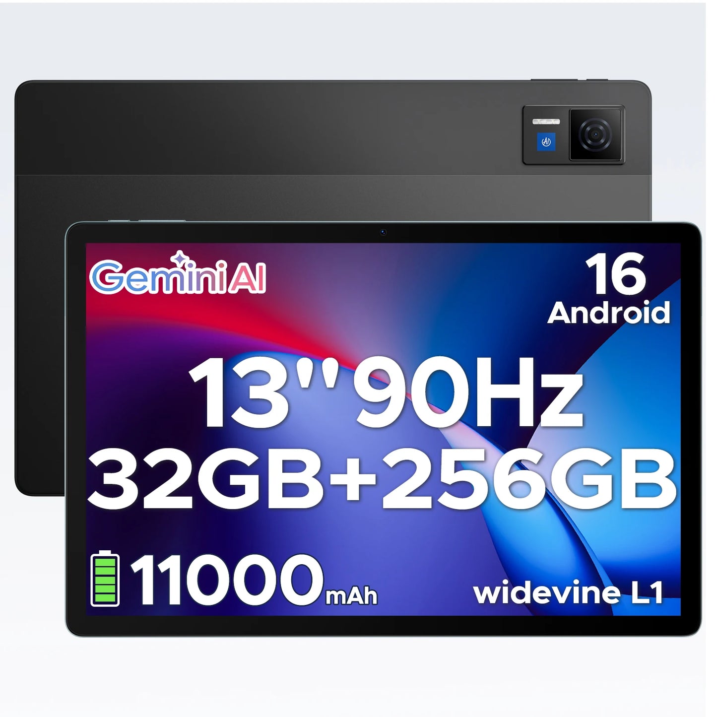 Tablet Android 16 2-in-1 da 13 Pollici - 32GB RAM, 256GB ROM, Gemini AI, Widevine L1