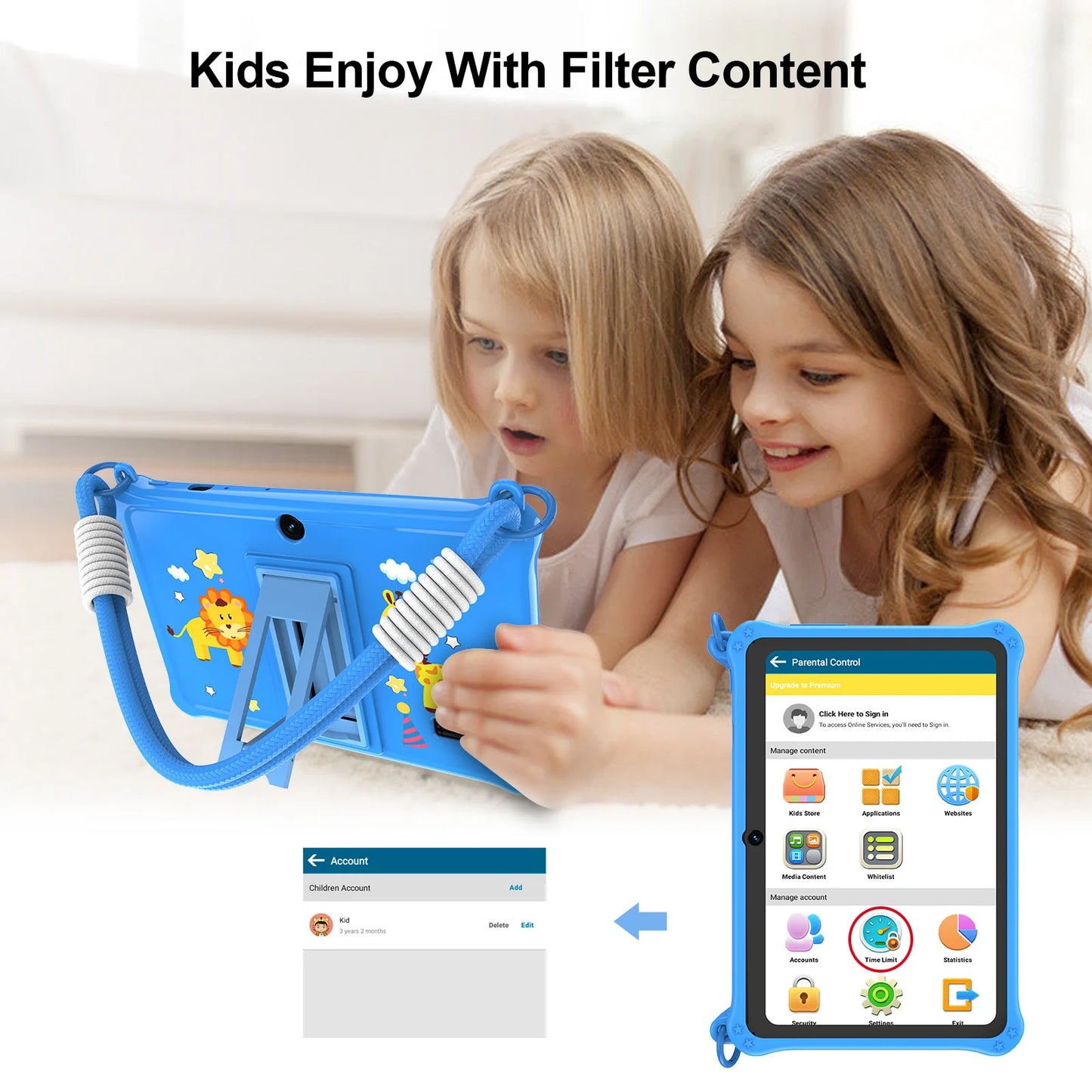 PRITOM Kids Tablet 7 Inch Android 13 4GB (2+2 VIRTUAL) RAM 32GB ROM WiFi Bluetooth Children Software Installed with Lanyard