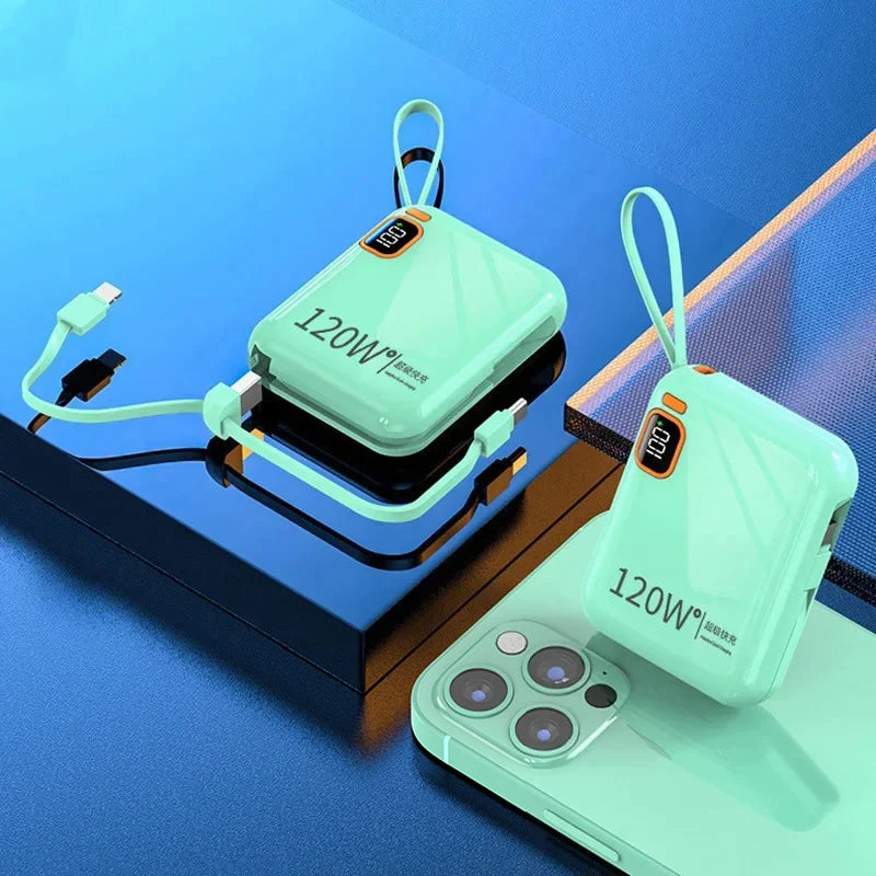 100000mAh 120W Portable Power Bank High Capacity Cable TwoWay Fast Charging Mini Power Bank for iPhone Samsung Xiaomi Huawei New