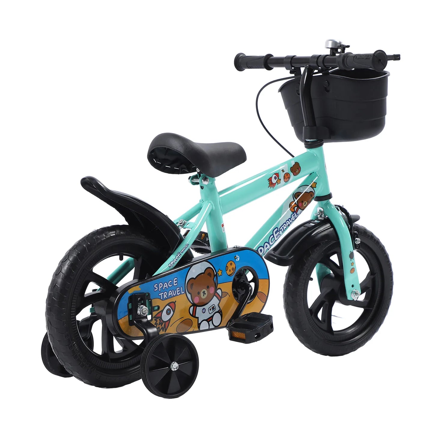 12 Inch Kids Bike Stable Riding High Carbon Steel Frame Baby Bicycle with Training Wheels for 2‑6 Years Old Children Green