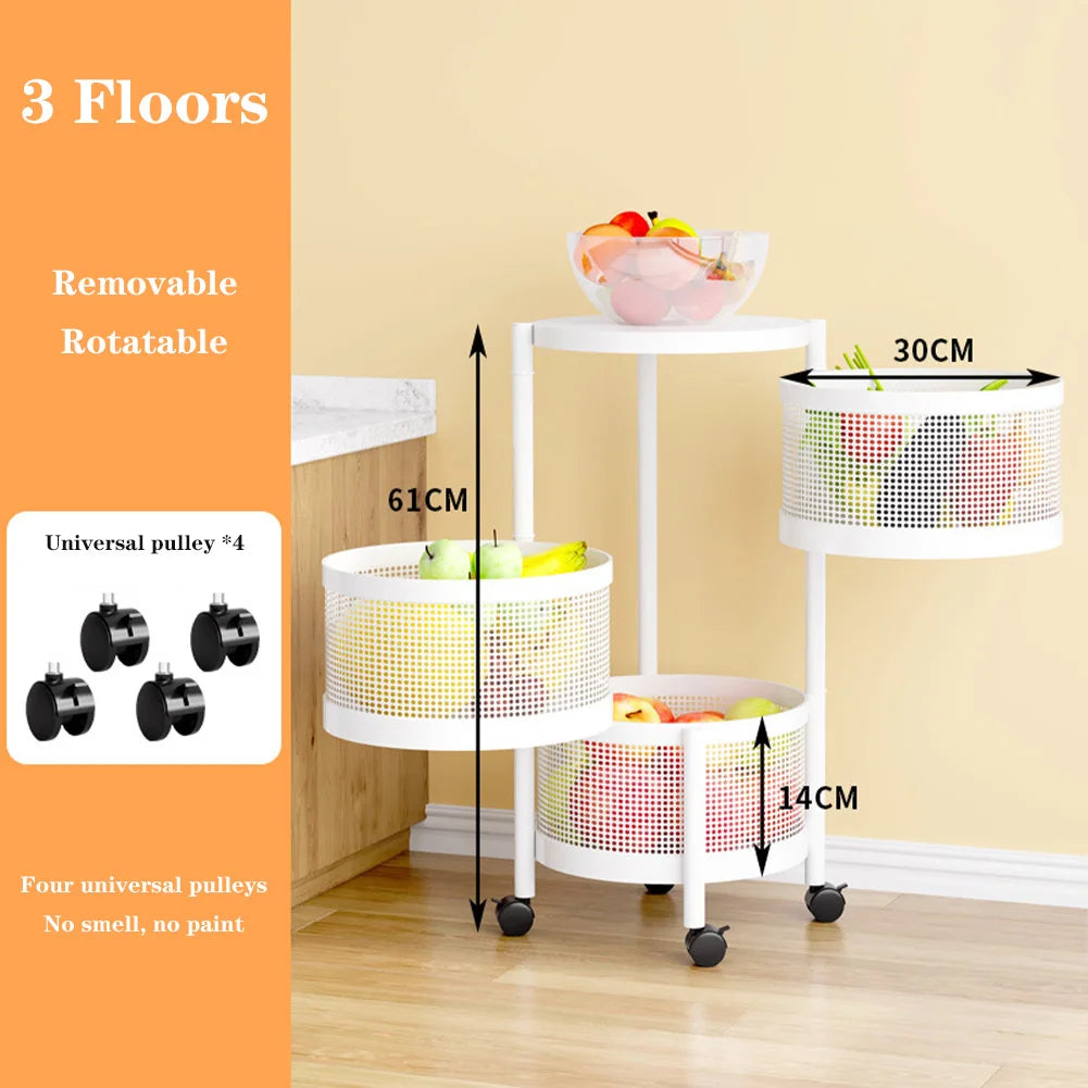 Tier Rotating Storage Shelves Rack Fruit and Vegetable Storage Baskets Removable Basket Shelf Organizer For Kitchen