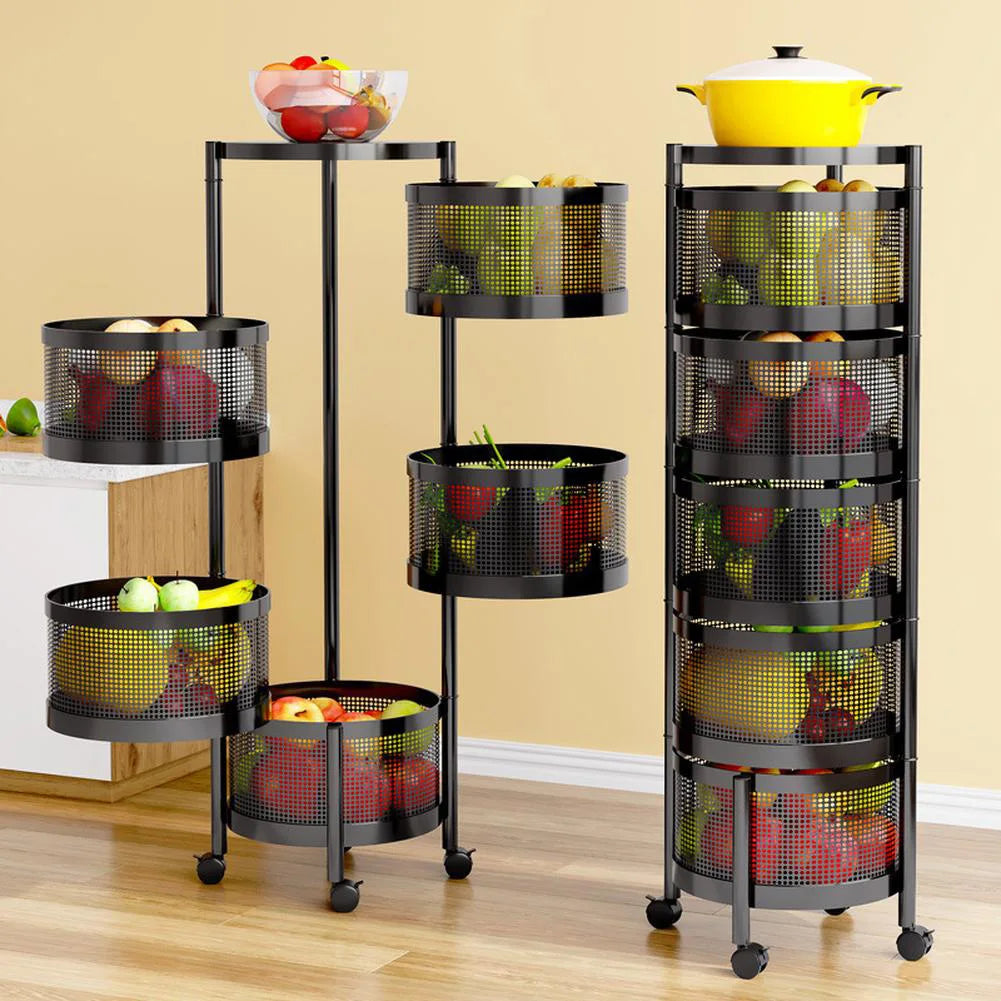 Tier Rotating Storage Shelves Rack Fruit and Vegetable Storage Baskets Removable Basket Shelf Organizer For Kitchen