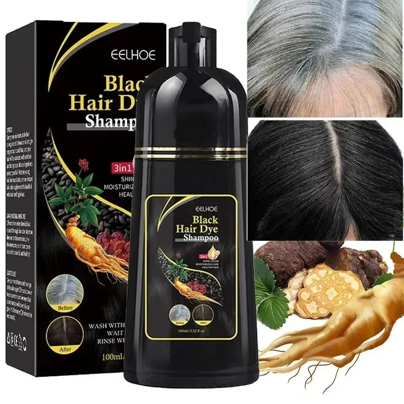 Hair Color Shampoo for Gray Hair 3 in 1 Black Hair Dye Shampoo for Women&Men Natural Herbal Safety Nourishing Hair Care Cream