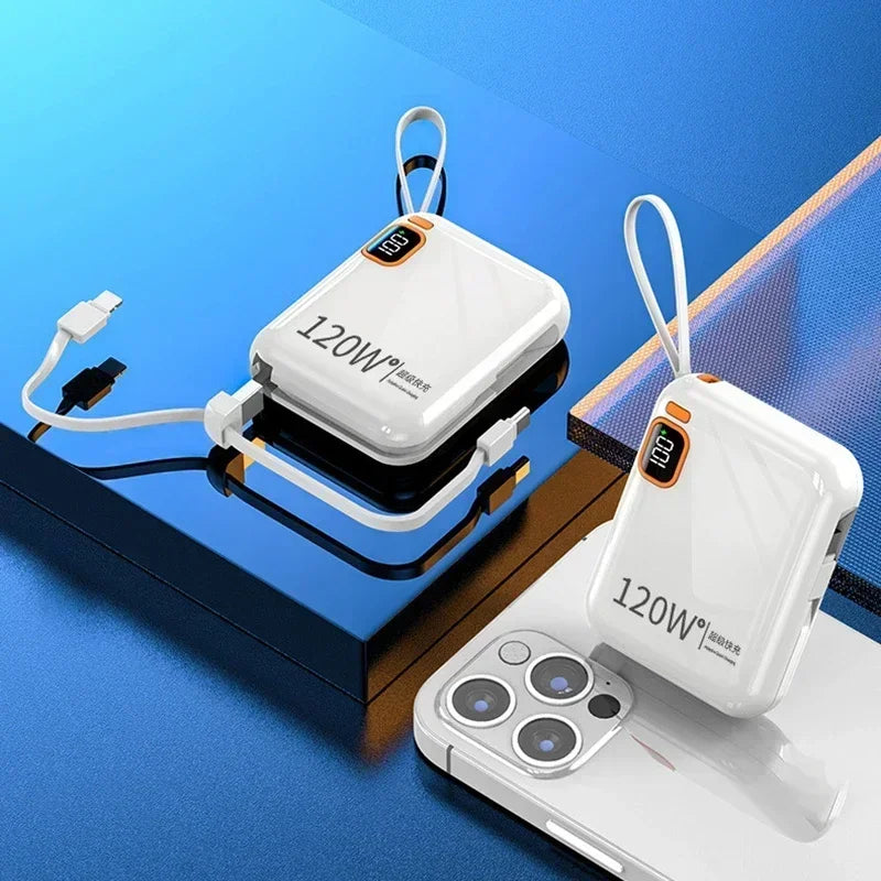 100000mAh 120W Portable Power Bank High Capacity Cable TwoWay Fast Charging Mini Power Bank for iPhone Samsung Xiaomi Huawei New