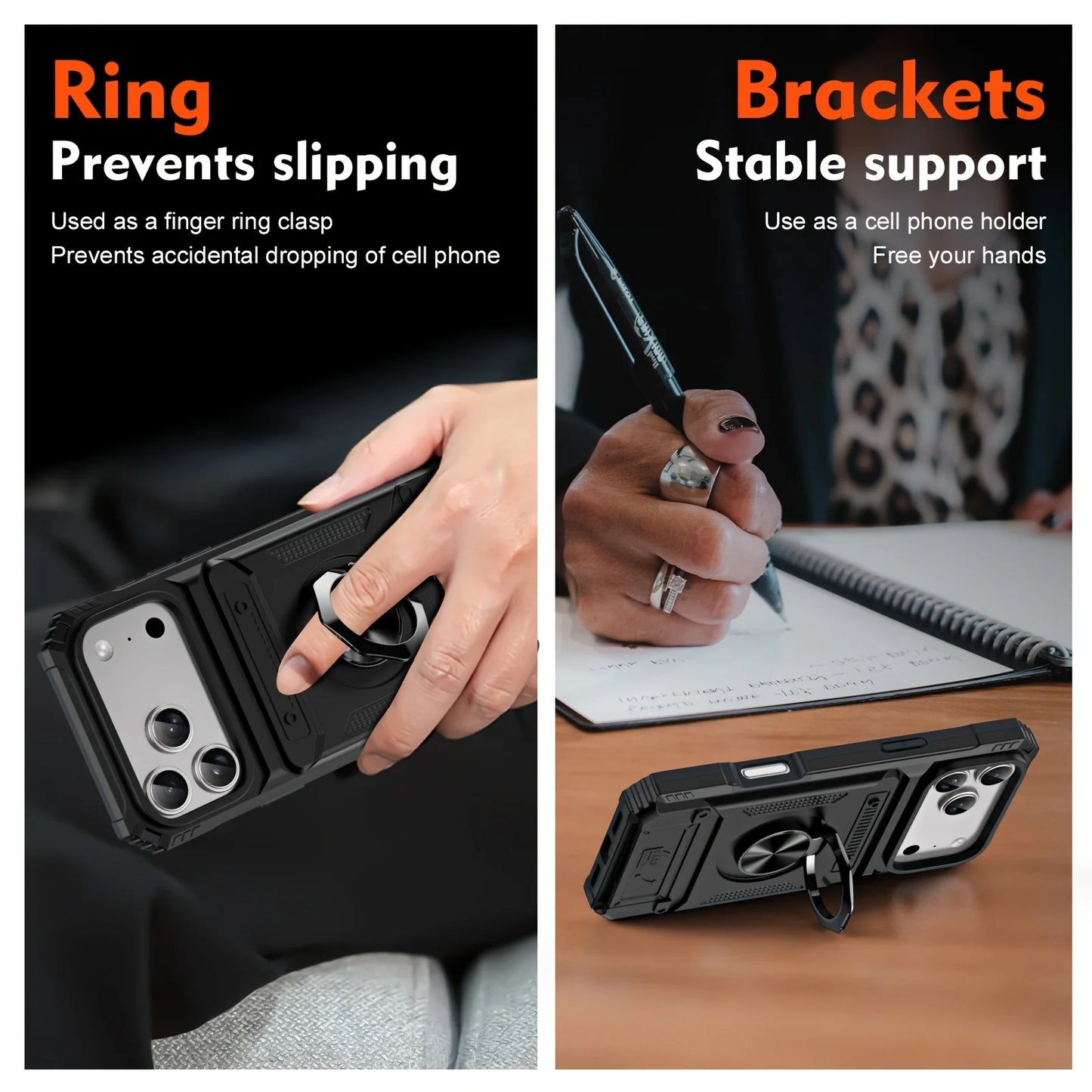 Custodia iPhone con Anello Magnetico Rotante | Cover Portafoglio Resistente Anticaduta