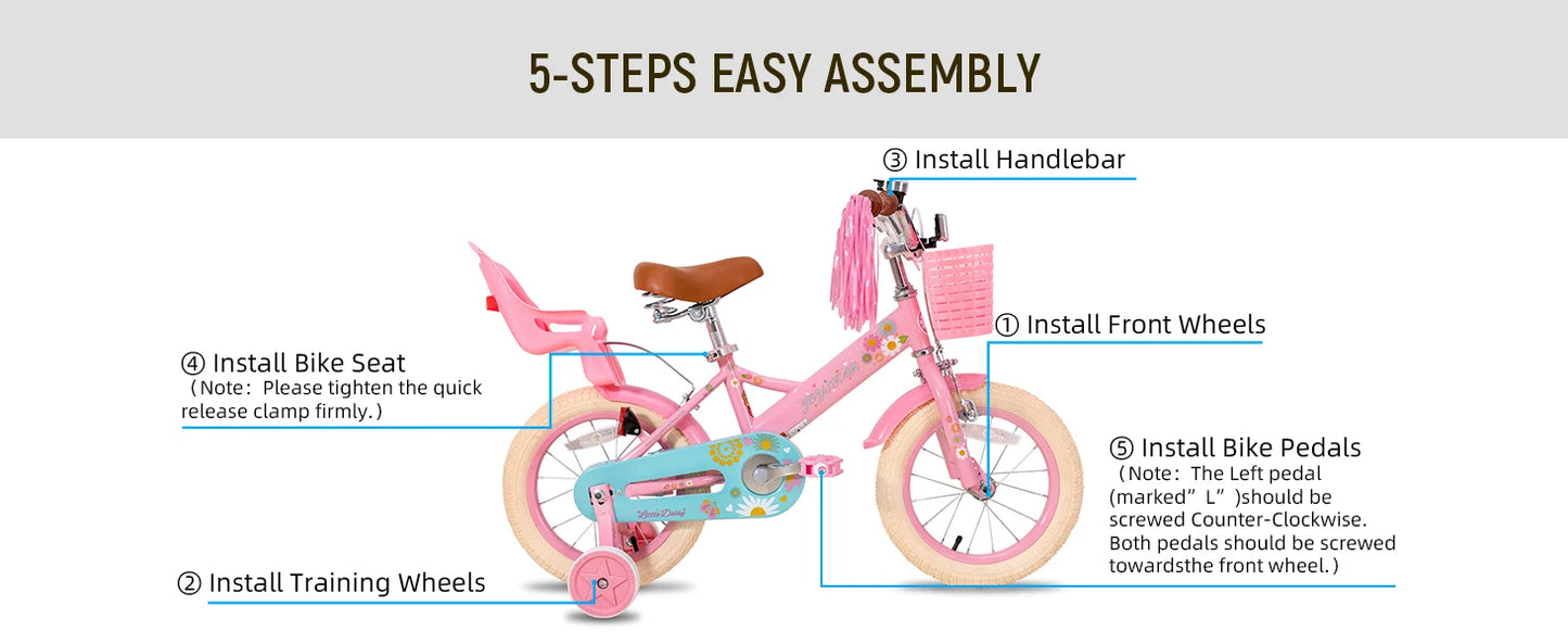JOYSTAR Little Daisy Kids Bike for Girls Ages 2-7 Years,  Bikes with Doll Bike Seat & Streamers,baby walker
