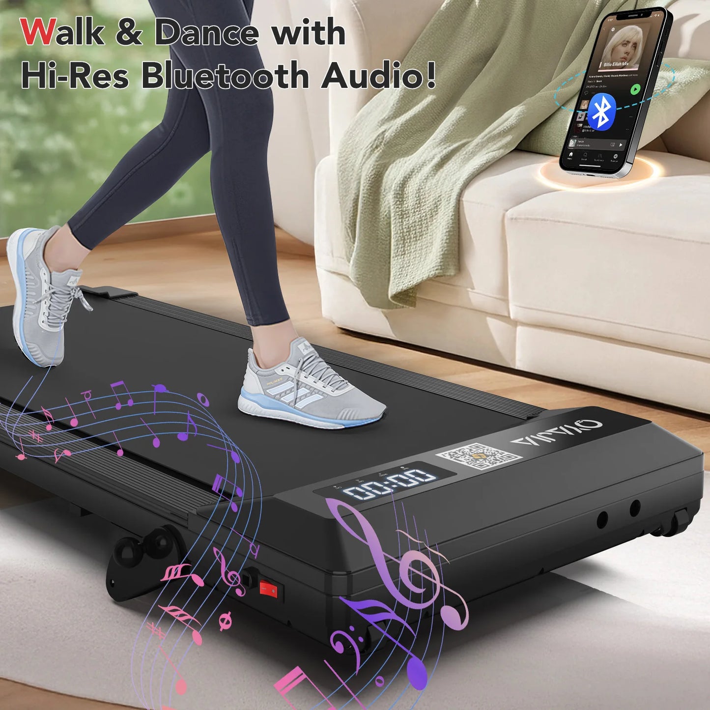 Treadmill with Remote, App & Button Control | LED Display | Safety Clip | Bluetooth Music | Quiet for Home/Office