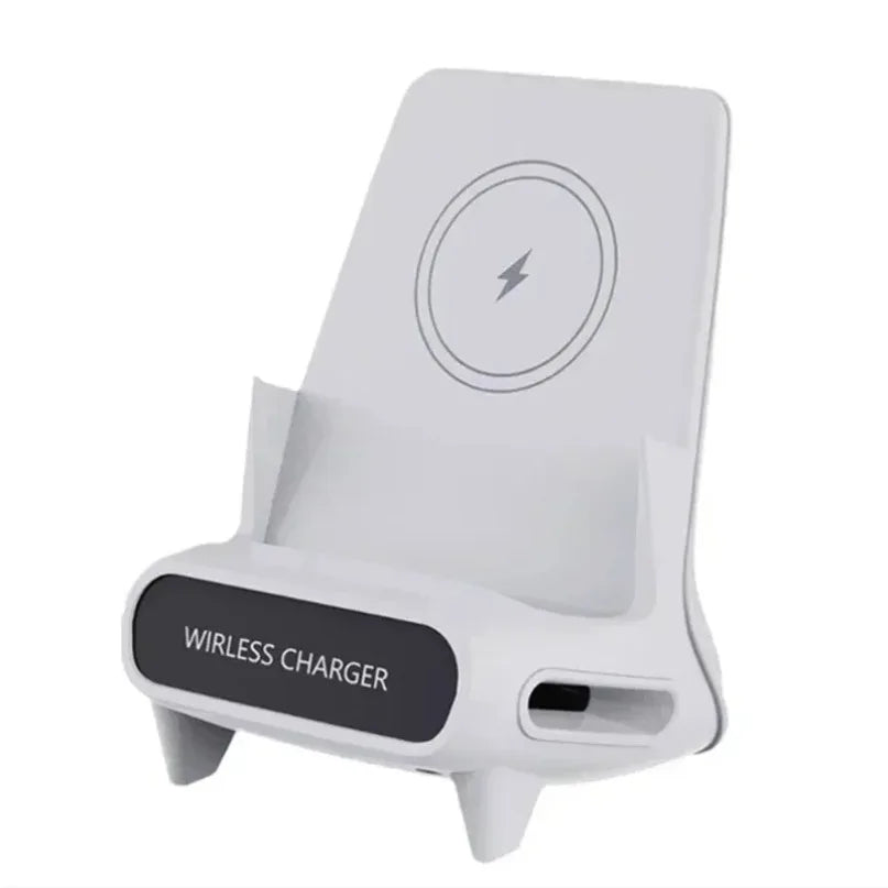 Caricabatterie wireless da tavolo con supporto per telefono altoparlante per iPhone 16-12 Pro Max Samsung S25 S24 Xiaomi stazione di ricarica intelligente