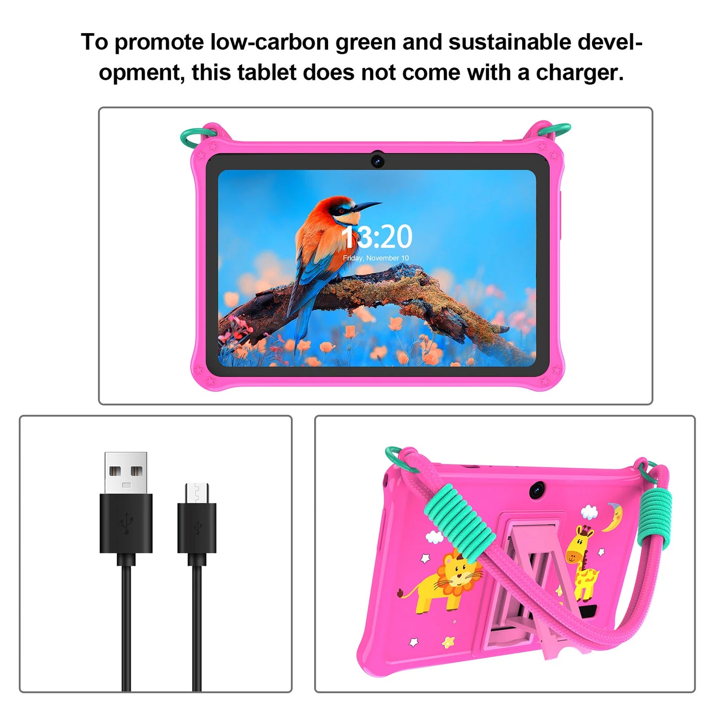 PRITOM Kids Tablet 7 Inch Android 13 4GB (2+2 VIRTUAL) RAM 32GB ROM WiFi Bluetooth Children Software Installed with Lanyard