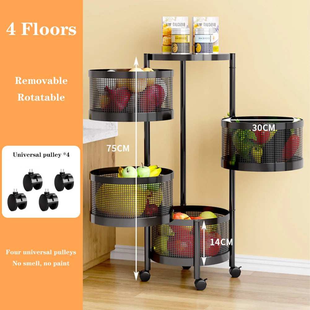 Tier Rotating Storage Shelves Rack Fruit and Vegetable Storage Baskets Removable Basket Shelf Organizer For Kitchen