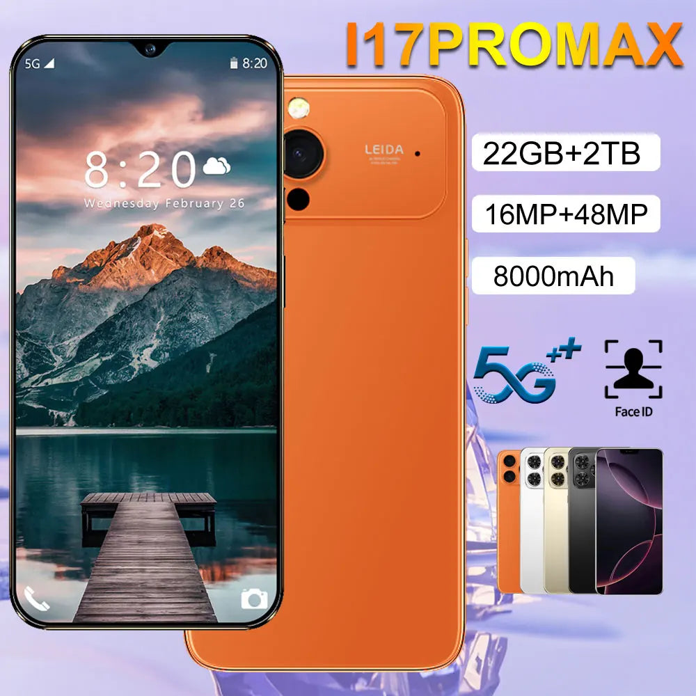 HOT Brand New For i17 Pro Max Smartphone 5G 7.0HD 22G 2TB Dual Card Dual Android 15 Cell Phone Unlocked Mobile Phones 8000mAh