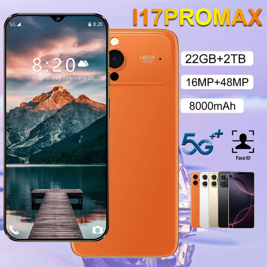 HOT Brand New For i17 Pro Max Smartphone 5G 7.0HD 22G 2TB Dual Card Dual Android 15 Cell Phone Unlocked Mobile Phones 8000mAh